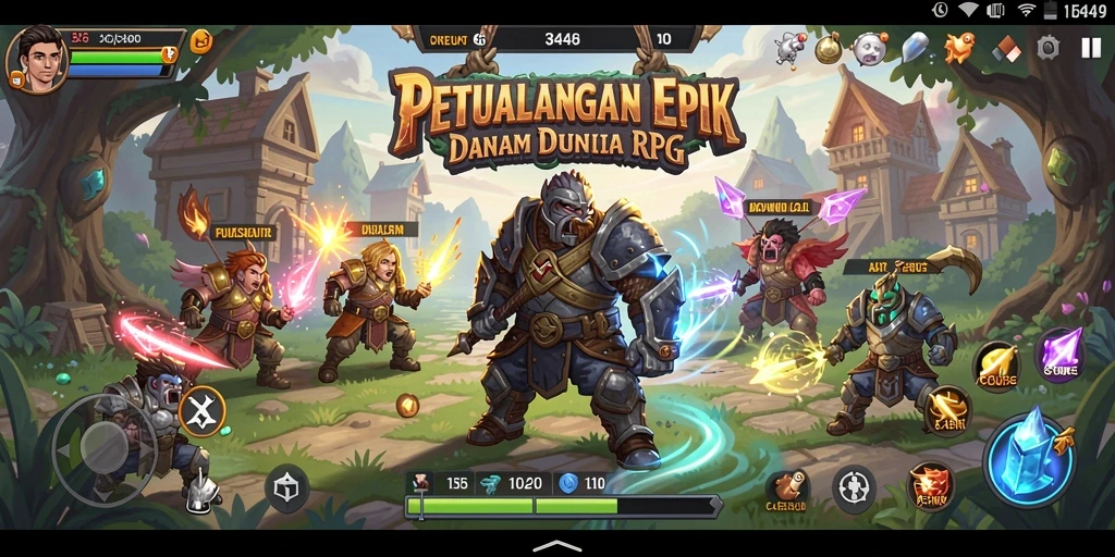 Screenshot utama 3446 menampilkan aksi seru dalam pertempuran RPG.
