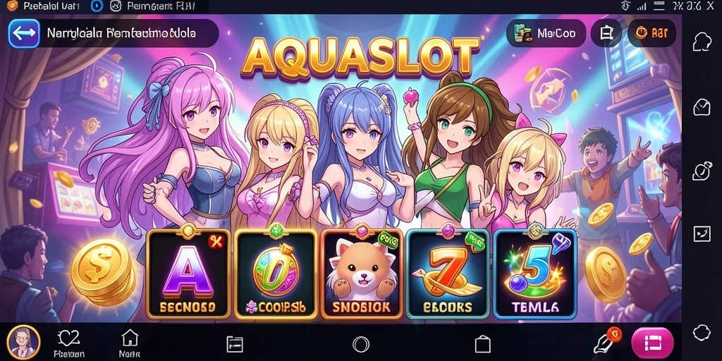 Tampilan gameplay AQUASLOT yang penuh warna dan seru.