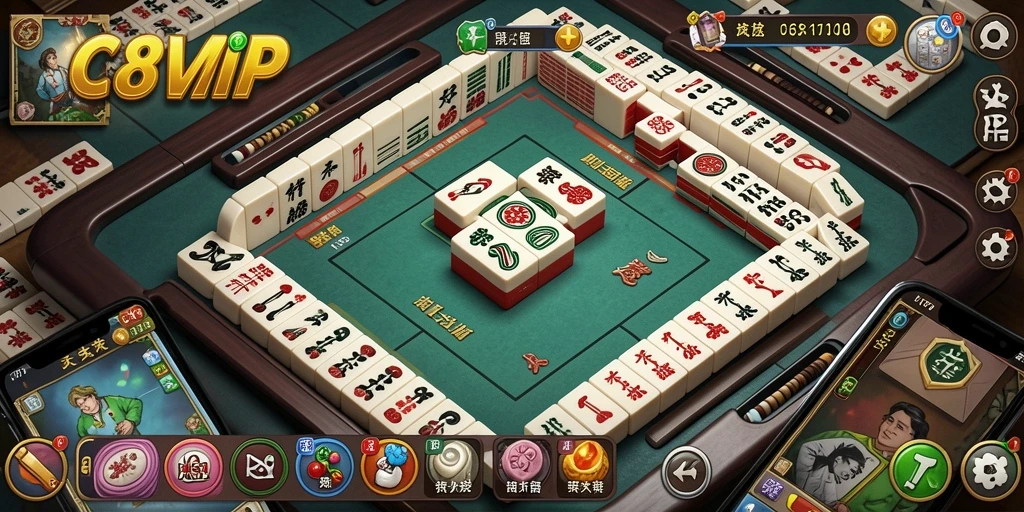 Screenshot gameplay C8VIP yang menampilkan suasana permainan Mahjong yang mendebarkan.