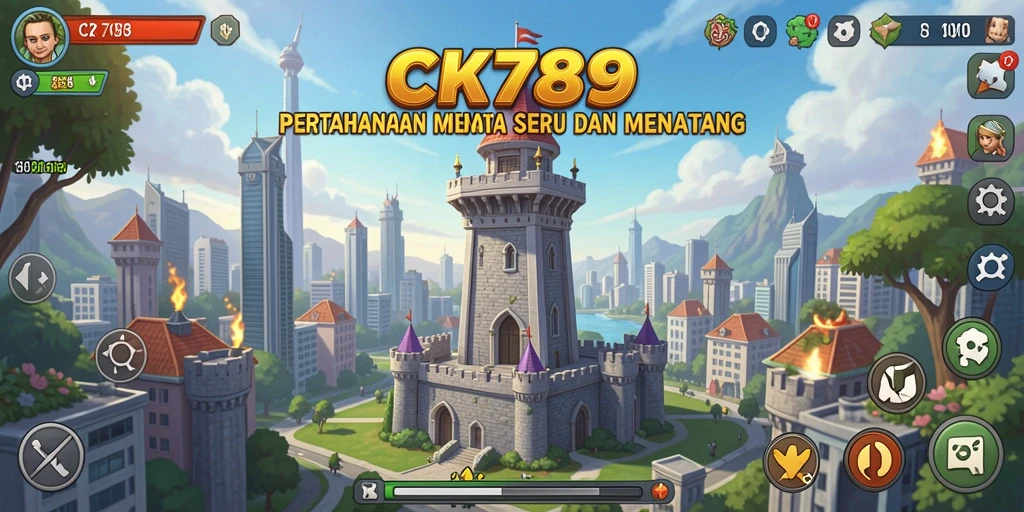 Tampilan gameplay CK789 menampilkan pertarungan strategis Tower Defense.