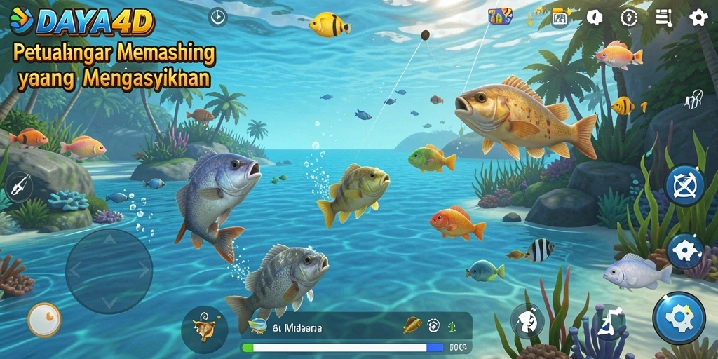 Screenshot utama DAYA4D menampilkan gameplay memancing yang seru dan mendebarkan.