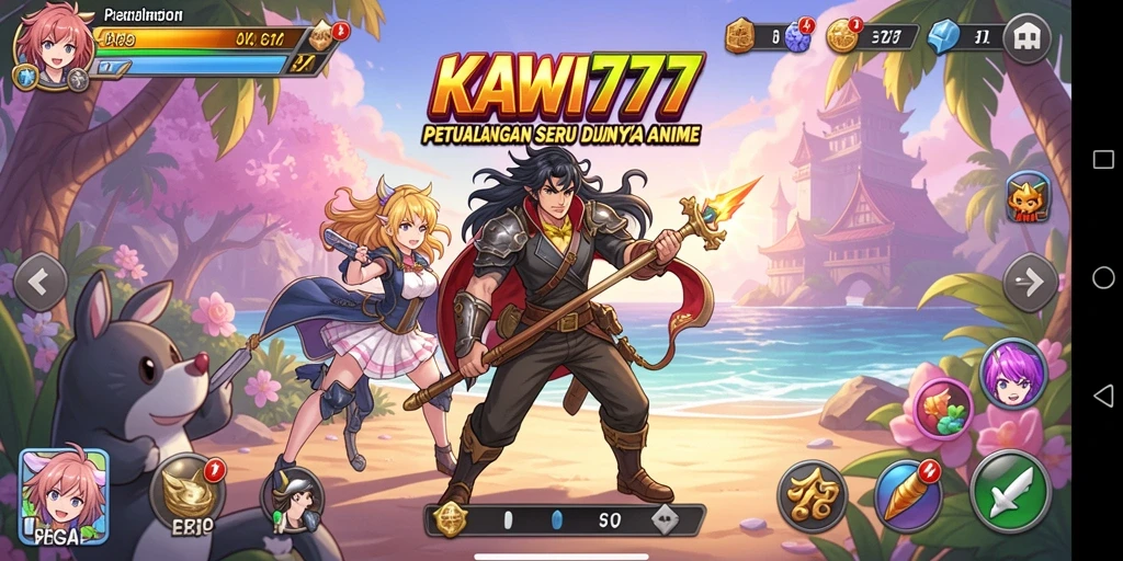 Tampilan gameplay menawan dalam dunia anime yang penuh warna.