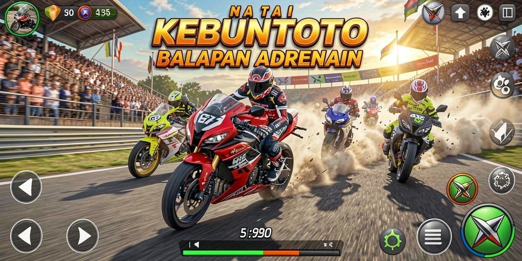 Screenshot KEBUNTOTO menunjukkan aksi balapan motor yang mendebarkan.