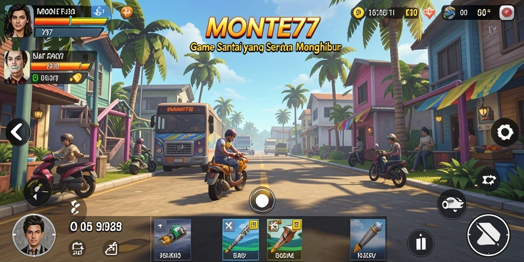 Tampilan gameplay MONTE77 yang ceria dan menarik.