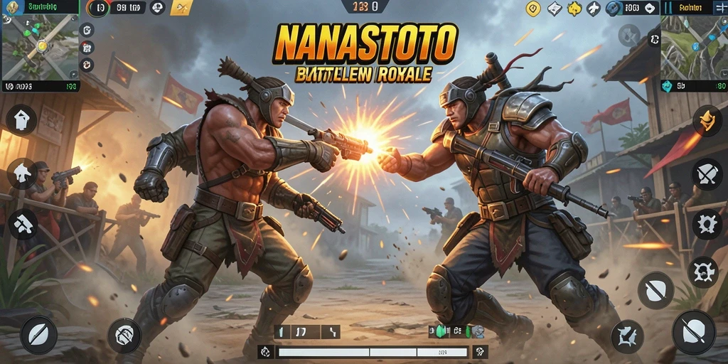 Screenshot NANASTOTO menampilkan aksi seru pertarungan Battle Royale.