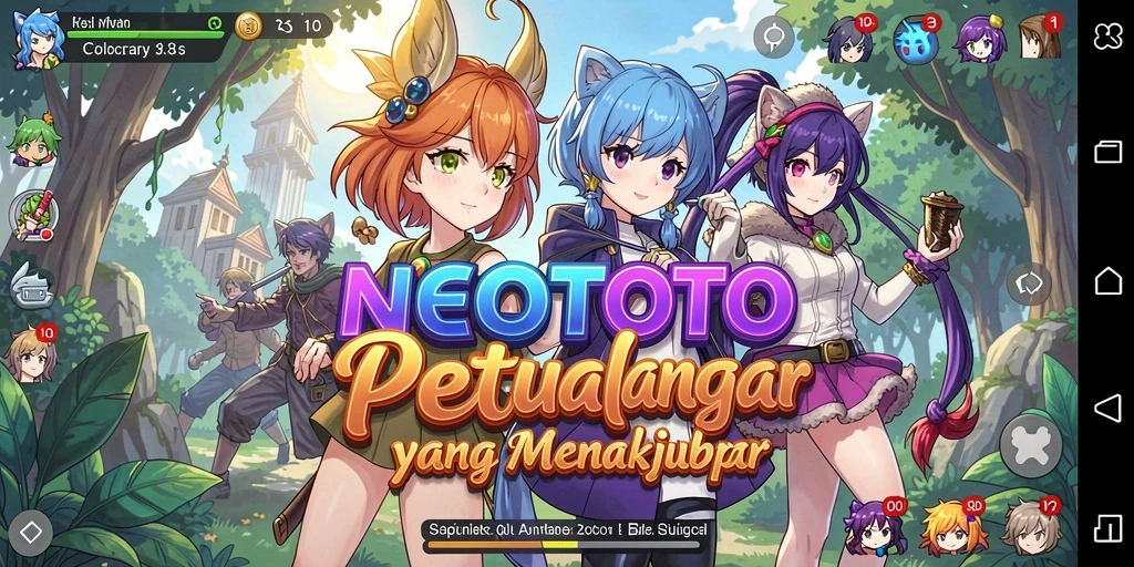 Tampilan gameplay NEOTOTO yang penuh warna dan aksi.